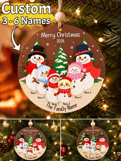 Ornamen Natal Keluarga Boneka Salju Kustom, Dekorasi Gantung Pohon Bulat Personalisasi untuk 3-6 Nama, Dekorasi Pesta Liburan Meriah, Kenang-kenangan Keluarga yang Dapat Disesuaikan, Aksen Rumah Natal yang Dapat Disesuaikan, Hadiah Natal, Selamat Natal, Keluarga, Teman, Kekasih