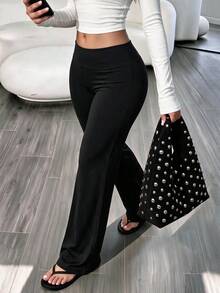 Celana Panjang Wanita Elegan Modern untuk Kantor, Cocok untuk Aktivitas Komuter, Olahraga, dan Kerja, Warna Polos, Potongan Slim Fit dan Model Flare. - Hitam - View 4