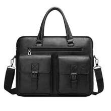 Maletín de Cuero para Hombre, Bolsa de Oficina con Compartimentos y Bandolera Ajustable - Negro - Ver 7
