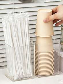 1 Clear Bar Straw Dispenser, Small Disposable Cup Holder, Suitable For Straws, Coffee Stirrers, Disposable Cups, And Coffee Pod Organizer - Multicolor - View 1
