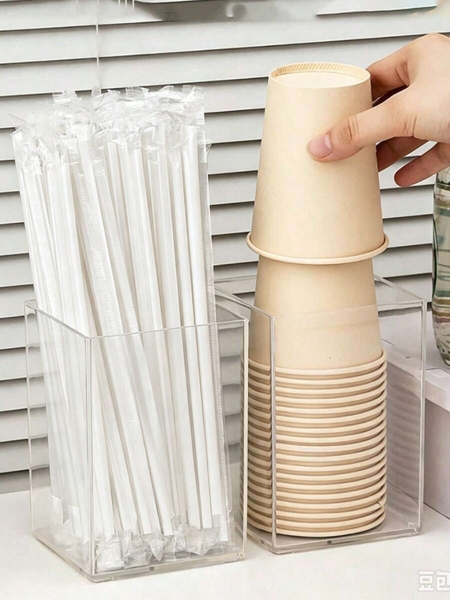 1 Clear Bar Straw Dispenser, Small Disposable Cup Holder, Suitable For Straws, Coffee Stirrers, Disposable Cups, And Coffee Pod Organizer - Multicolor - View 1