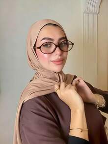 1pc Muslim Button Instant Wear Hijab, Soft Breathable Anti-Pilling Fabric, Suitable For Muslim Daily Wear All Year Round - Khaki - View 4