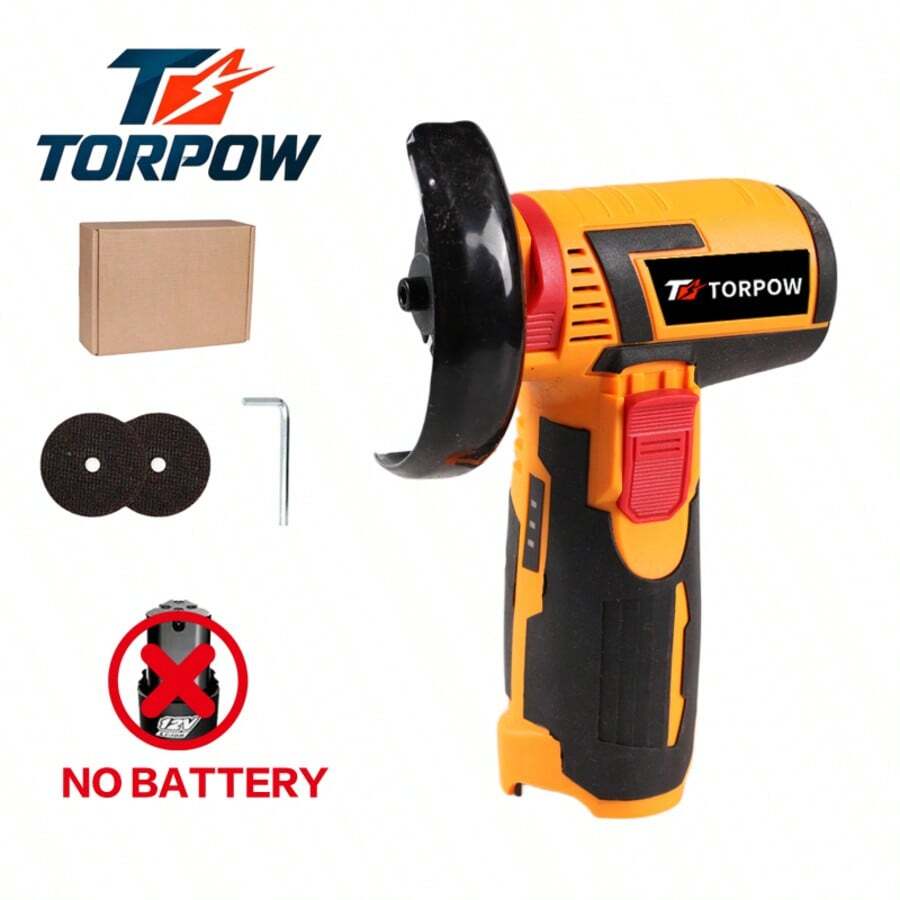 TORPOW 12V 無繩迷你角磨機,76mm 磨盤,10000RPM,多種選項:僅工具 / 含電池套件,切割、拋光、打磨、除鏽電動工具 - 橘色 - 查看 1