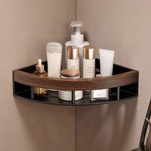 Faux Wood Grain Bathroom Toilet Corner Triangle Storage Rack Wall Mounted - Multicolor - View 9
