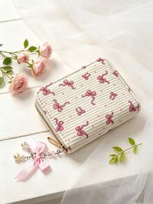 Women's Wallet Bowknot Polka Dot Short Card Holder Coin Purse Cute Girly Style Student Portable Small Wallet - White - View 3