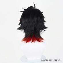 Black Ombre Red Men Synthetic Wigs With Bangs Short Straight Anime Game Cosplay Fluffy Heat Resistant Wig For Daily Party - Black - View 6