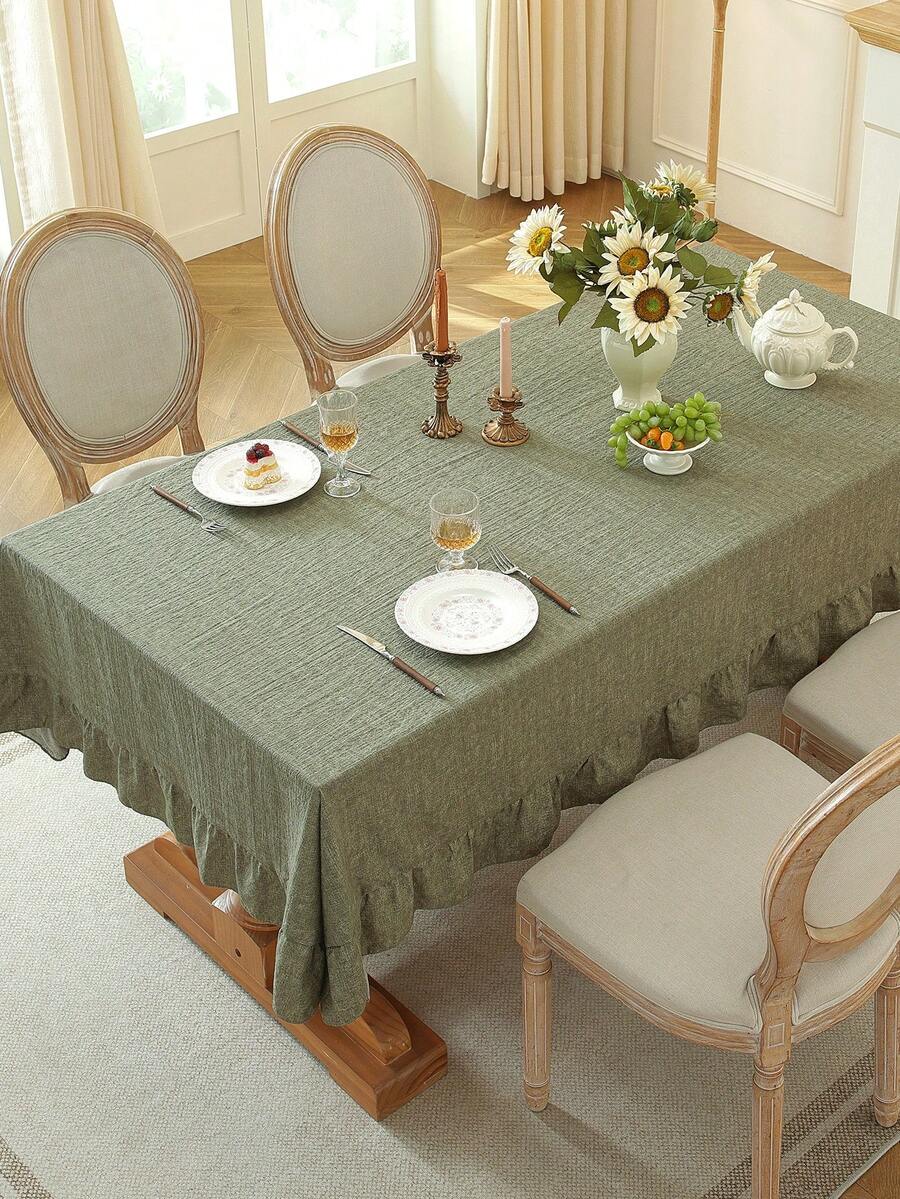 1pc Dark Green Leaf Border French Country Tablecloth, Romantic French Style Decorative Cloth, Kitchen / Dining Room / Room / Home / Dining Table / Coffee Table Universal, Suitable For Kitchen Home Decor Kitchen Decor Room Decor Dining Table Decor Dining Table Decor Coffee Table Dining Room Tablecloth Square Tablecloth - Dark Green - View 1