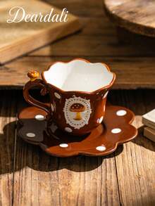 DearDali 1 Set Vintage Polka Dot Mushroom Embossed Ceramic Cup And Saucer Set, Ruffled Coffee Cup, Caramel Style Latte Cup, Retro Tabletop Decor, Cute Highly Attractive Water Cup, Exquisite Afternoon Tea Tableware, Birthday, Valentine's Day Gift, Suitable For Brunch Gatherings - Multicolor - View 13