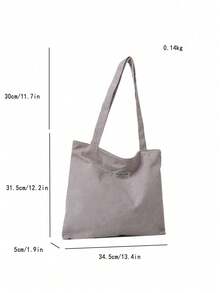 Corduroy Solid Color Shoulder Tote Bag, Minimalist Casual Storage Bag With Solid Color Label - Light Grey - View 3