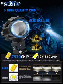 GLANBERT 2pcs Motorcycle Auxiliary LED Lights, Driving Spotlight White/Amber Fog Lights With Bracket Wiring Harness Waterproof Off-Road Work Lights Suitable For Motorcycle Car Truck 60W Driving Lights - Waterbird Lamp - View 7