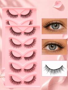 5 Pairs Natural Fluffy Full Strip False Eyelashes, Lightweight Soft Hair Easy To Apply Full Strip False Eyelashes, Daily Atmosphere Style Full Strip False Eyelashes For Beginners - Black - View 11