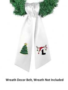 A-Z Letter Print Satin Wreath Sash, Long Decorative Ribbon With Christmas Tree, Santa Hat & Reindeer Antlers Pattern, Home Front Door Wreath Accessory, Holiday Gift Box Bow Ribbon, Christmas Party Home Decor, Gift For Family, Friends, Sisters, Holiday Gift, Back To School, Party Gift (Ribbon Only, Wreath Not Included) - Multicolor - View 22