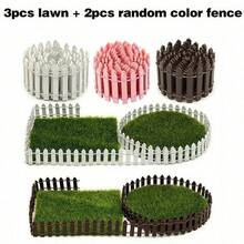 5pcs Garden Yard Micro Landscape Decoration Set, Includes 2pcs 35.4 Inch Mini Garden Fence And 3pcs 6x6 Inch Artificial Garden Lawn, Suitable For Mini Garden DIY Decoration, Potted Plant Decoration, Toy Train Landscape - 3pcs Lawn + 2pcs Fence - View 13