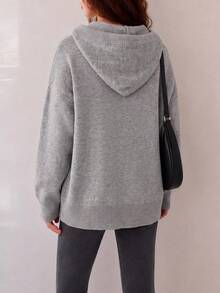 Women's Autumn/Winter Elegant Minimalist Casual Hooded Cardigan Jacket - Light Grey - View 2