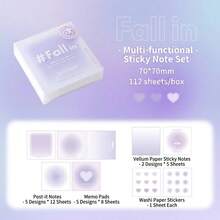 112Sheets Gradient Translucent Sticky Notes Set With Mini Stickers, Cute Aesthetic Vellum Memo Pad For Scrapbooking Journaling School Supplies - Multicolor - View 13