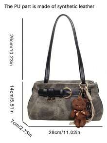 Nicekee Vintage Baguette Underarm Shoulder Bag, Belt Buckle Accessory With Pendant Embellishment, Suitable For Daily Commuting, Shopping And Travel - Multicolor - View 6