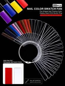 Clear Rectangle Nail Sticks 50Pcs With Open Buckle Ring, Nail Art Gel Polish Color Sample Display Board, Practical Manicure Tool For Salon Use - Multicolor - View 5