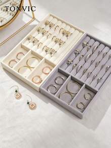 Velvet Jewelry Tray, Jewelry Display And Storage Box Valentine Day Back To School - Beige - View 1