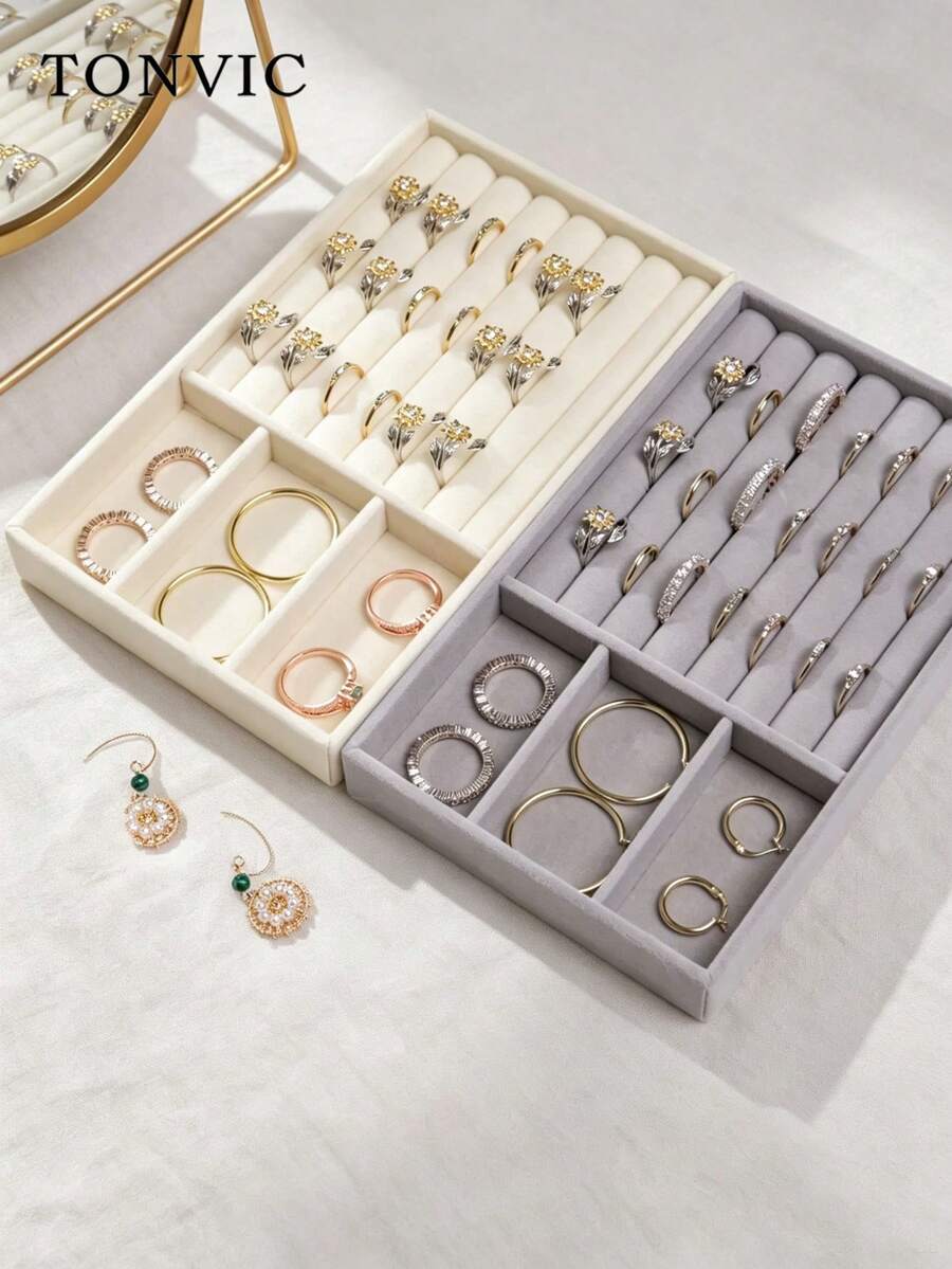 Velvet Jewelry Tray, Jewelry Display And Storage Box Valentine Day Back To School - Beige - View 1