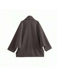 Women's Autumn/Winter Solid Color Button Front Batwing Sleeve Coat, Collar And Batwing Long Sleeve, Regular Length, Non-Stretch Fabric, - Dark Grey - View 4