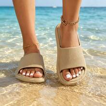 Spring/Summer Women's Lightweight Soft Comfortable Open Toe One-Strap Slides For Outdoor, Indoor, Beach, Bathroom, Pool - Khaki - View 4