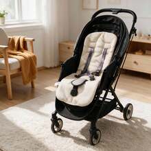 1pc Printed Fresh Style Spring/Autumn Universal Comfortable Baby Stroller Seat Cushion - Yellow and White Stripes - View 1