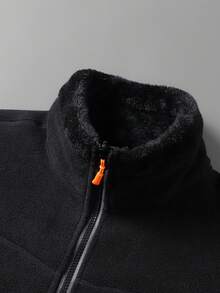 Women's Thick Coral Fleece Zipper Stand Collar Loose Fit Winter Warm Outdoor Sports Running Cycling Jacket - Black - View 5