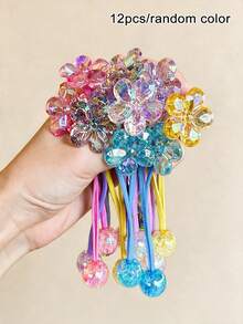 12/6pcs Multicolor Cracked Camellia Hair Ties High Elastic Rubber Bands Versatile Daily Hair Accessories Back To School Fall Outfits - Multicolor - View 11