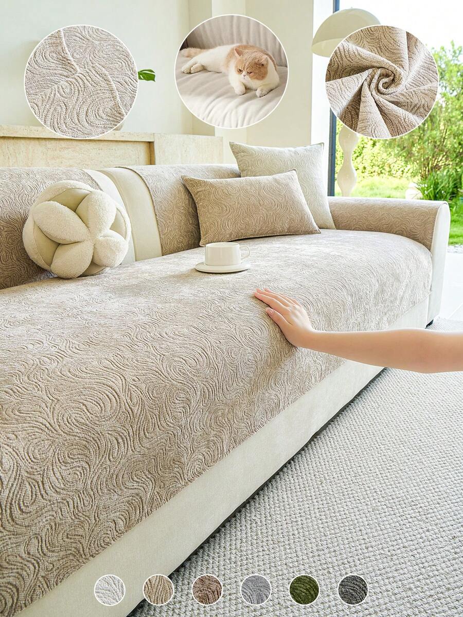 1PC Chenille All-Season Non-Slip Sofa Cushion – Simple Style, Solid Color, Machine Washable, Pet-Resistant, Lazy-Friendly, Multi-Purpose, Perfect For Living Room Sofa Protection And Room Decoration
