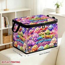 1pc Foldable Zipper Storage Bin With Handles, 2D Flat Printing Cute Gaming Cartoon Dumplings Print Large Capacity Dust‑Proof Fabric Storage Box For Bedroom Closet Toys Clothes Organizer - 1 Unit - View 13