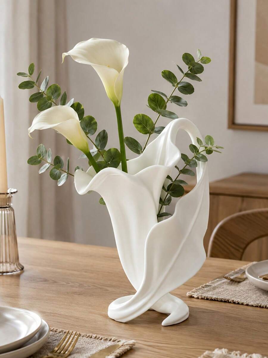 1PC Alla Lily Sculpture Vase, Abstract Irregular Art Vase For Dried Flowers, Minimalist Tabletop Ornament, Living Room Bedroom Bookshelf Decor, Housewarming Gift