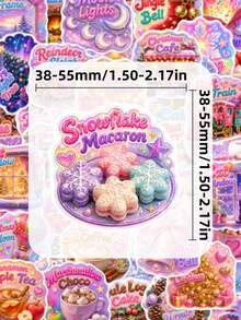 50Pcs Pastel Christmas Sticker Pack For Kids, Xmas Snowflake Fireplace Wreath Decals, Christmas Party Favors Stickers For Goodie Bags, Gift Envelopes & Holiday Gifts - Multicolor - View 5