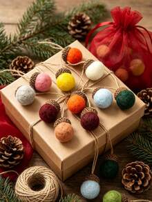 1 Set Christmas Felt Acorn Decorations, Felt Ball Pine Cone Pendants, Can Be Hung On Christmas Tree, Wreath, Wall And Window, Suitable For Christmas Party, Winter Holiday, Family Gathering And DIY Craft Projects - A - View 5