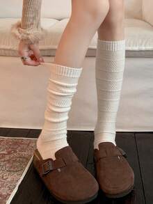 1/5 Pairs Women's Calf Socks, Autumn/Winter Warm Thick Solid Color Slimming High Tube Socks, Match With Skirts, Versatile Styling - Multicolor - View 8