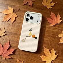 1pc TPU Pink Striped Witch Duck Pumpkin Pattern Phone Case Compatible With IPhone 17 Pro Max/17/16 Pro Max/15/13/12/11/ S20 FE/A15/S24/A55/ Note 11/Note 12/Note 13 Pro Full Coverage Shockproof Soft Shell Protective Cover - White - View 3