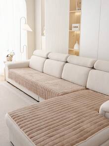 1pc Bohemian Style Quilted Thick Plush Sofa Cover - Machine Washable, Suitable For 1-4 Seater Pet-Friendly Sofa Protector, Soft Flannel Fabric, Perfect For Living Room, Bedroom, Office, Home Decor - Khaki - View 1