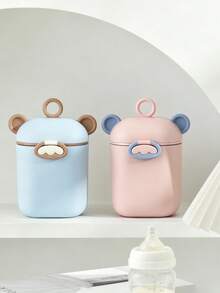 1pc Cartoon Milk Powder Box/Baby Travel Essential/Cereal Storage Box/Kitchen Storage Box/Fruit Storage Box/Baby Food Box/Material:PP/Features:Independent Spoon Compartment,Handle,Portable Design,Sturdy Buckle(Available In 800ml And 400ml Capacity,Please Check Comparison Image Before Purchase!) - Multicolor - View 3