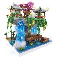 1 Set Peach Blossom Pond Building Blocks, Chinese Traditional Pavilion And Waterfall Scene Micro Building Block Set, High Difficulty Assembly Building Block Set, Adult Assembly Construction Toy, Home Decor Collection Gift, Birthday Gift, Holiday Gift, Halloween Gift, Christmas Gift, Party Gift, Small Gift - Multicolor - View 6