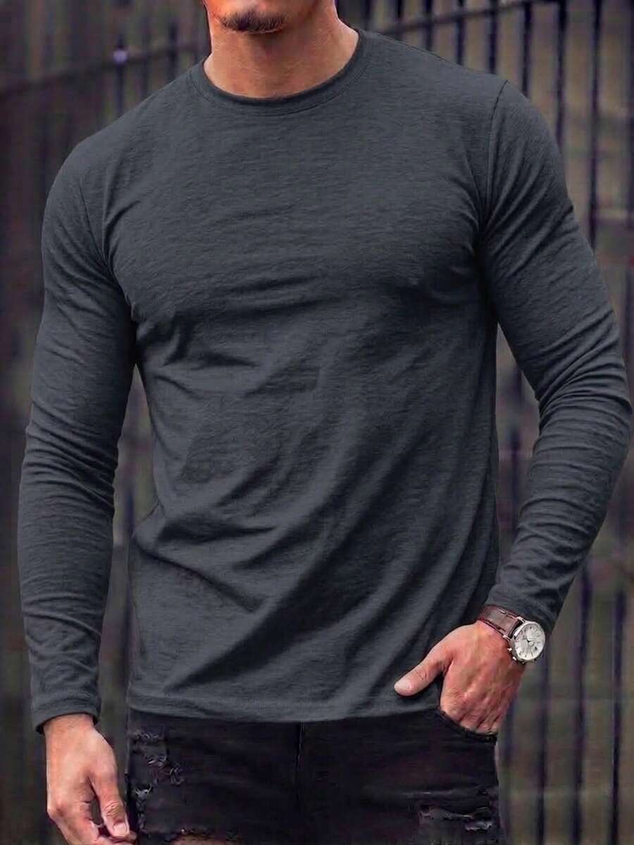 Playera Manga Larga - Marca Impala - Para Hombres - Composición Poliéster 50% Algodón 50% - Cuello Redondo - Estilo Casual Y Urbano - Gris Oscuro - Ver 1