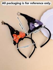 1pc/2pcs Girls Bow Witch Hat Headband, 3D Pumpkin Ghost Decor Hair Hoop, Halloween Party Performance Photo Shoot Hair Accessory - Multicolor - View 2