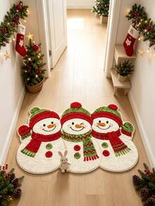 1pc White Snowman Christmas Doormat, Door Mat, Small Rug, Welcome Mat, Carpet, Floor Mat, Outdoor Doormat, Kitchen Rug, Home Decor, Front Door Mat, Area Rug, Outdoor Mat, Home Decor, Area Carpet - Multicolor - View 5