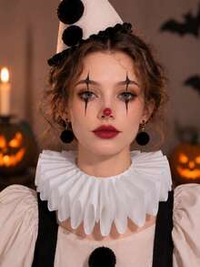 1pc Halloween Vintage Pierrot Clown Women Costume, Retro Jester Outfit For Cosplay Party - Pleated Faux Collar - View 2