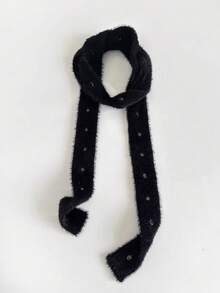 1PC Y2K Goth Fuzzy Skinny Scarf Metal Eyelet Decor Slim Plush Neck Wrap For Women Fall Winter Punk Grunge Streetwear Daily Outfit Accessory - Multicolor - View 8
