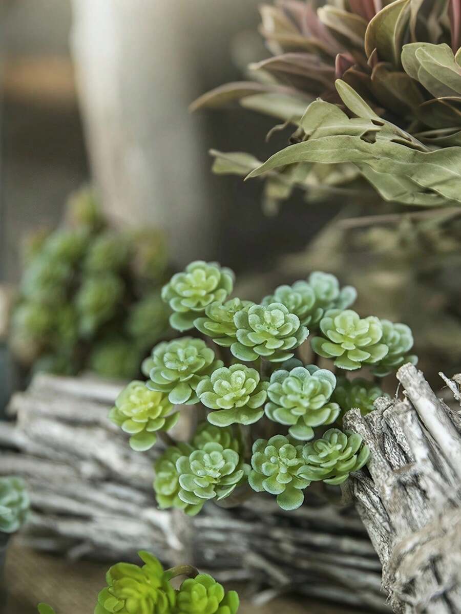 1件 24頭仿真多肉植物，鄉村風逼真綠植，7*10cm/2.75*4in，適用於居家、辦公室、庭院、派對、酒店、拍照道具、微景觀、迷你模型、陽台、露台、花園及桌面，春夏裝飾