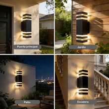 Lámpara de Pared LED Exterior Negra Moderna Luz Bidireccional Diseño Minimalista Decorativo Para Jardín Patio Balcón Terraza Entrada. - Negro - Ver 6