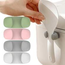 1 Or 2pcs Strong Adhesive Rice Scoop Storage Rack, Silicone Holder, Kitchen Storage Accessories, Black No-Drill Kitchen Utensil Rack, Home Storage Item Suitable For Christmas Decor - Multicolor - View 4