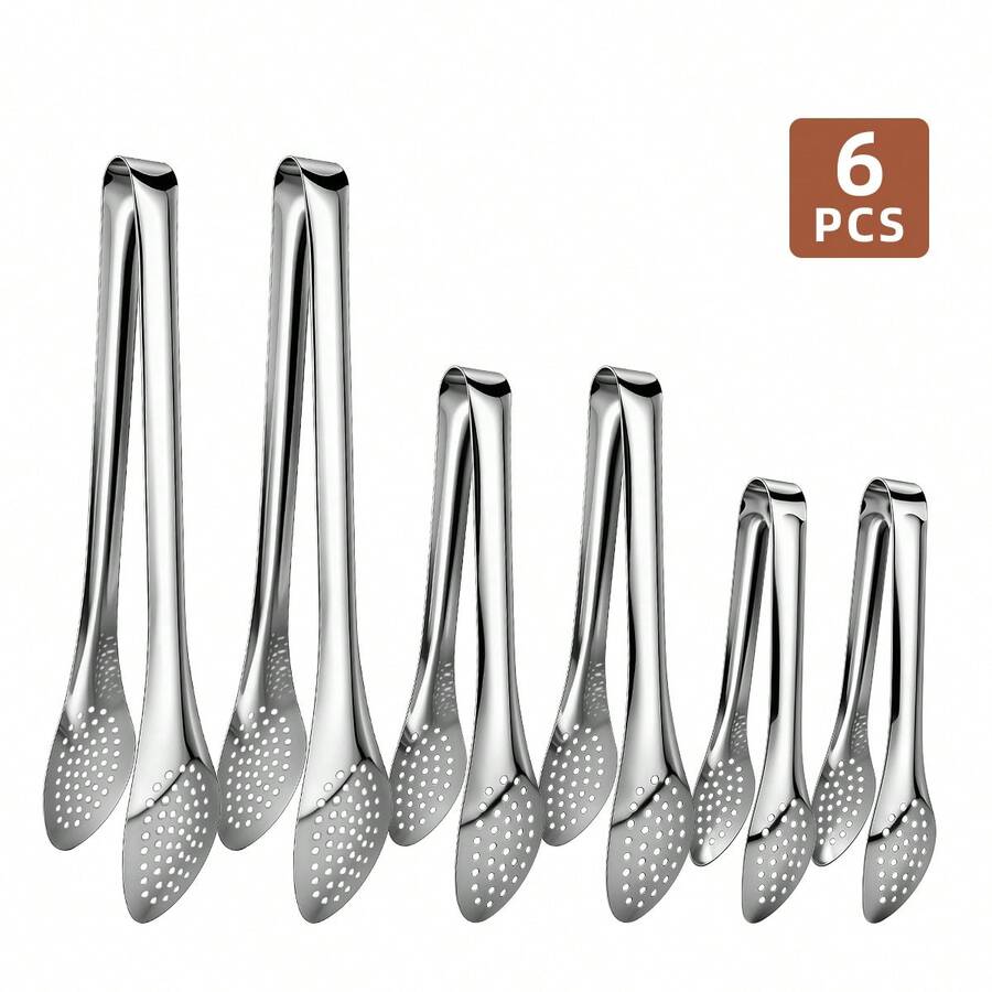 1/3/6Pcs Stainless Steel Silver Serving Tongs, Multi‑Purpose Food Serving Utensils For Buffet, Appetizer, Dessert, Parties And Outdoor Barbecue - Silver - View 1