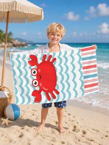 1pc Red Crab Wave Pattern Children's Beach Towel, Super Soft Microfiber Extra Large Beach Blanket, Super Absorbent Bath Towel, Suitable For Travel, Swimming Pool, Diving, Surfing, Yoga, Camping, Available In Multiple Sizes, Beach Accessory - Multicolor - View 7
