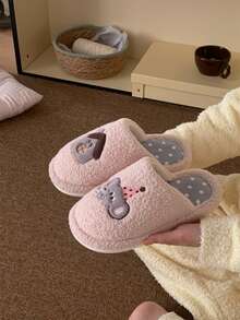 XIXITIAO Cute Hat Elephant Color‑Block Couple House Slippers, Winter Warm Closed‑Toe Plush Slippers With Soft Sole For Fall & Winter Indoor Use - Pink - View 2