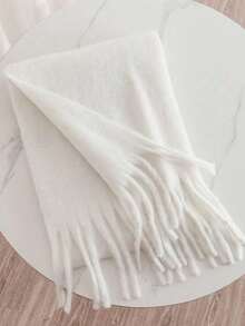 1pc 35*180cm Premium Fashion Elegant Solid Color Tassel Wool Scarf For Women, Casual Windproof Shawl For Autumn/Winter, Suitable For Daily Wear - Milky White - View 4